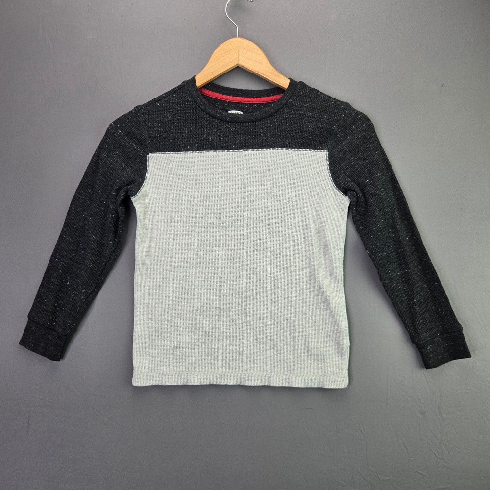 Old Navy Boys Thermal Shirt Colorblock Waffle Knit Size M 8 Gray Long Sleeve